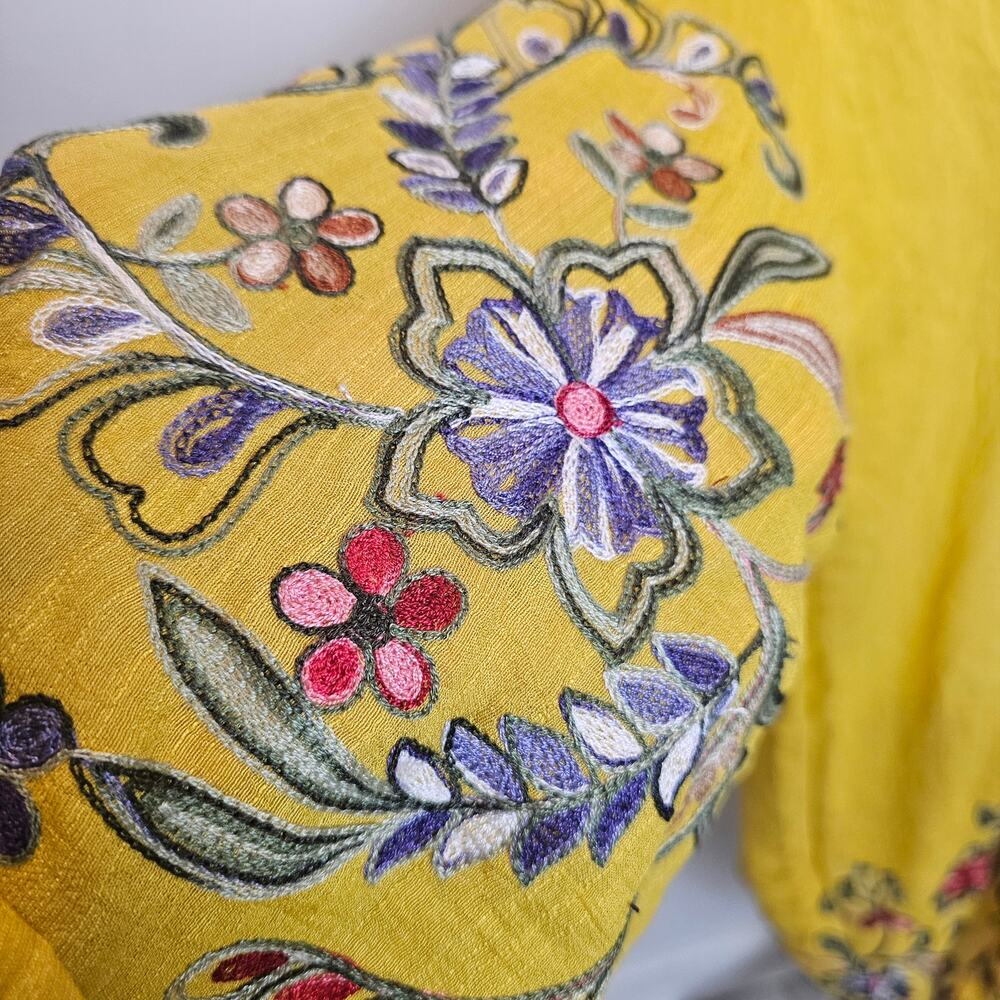 Three Bird Nest Yellow Floral Embroidered Tank Top - Picture 5 of 7